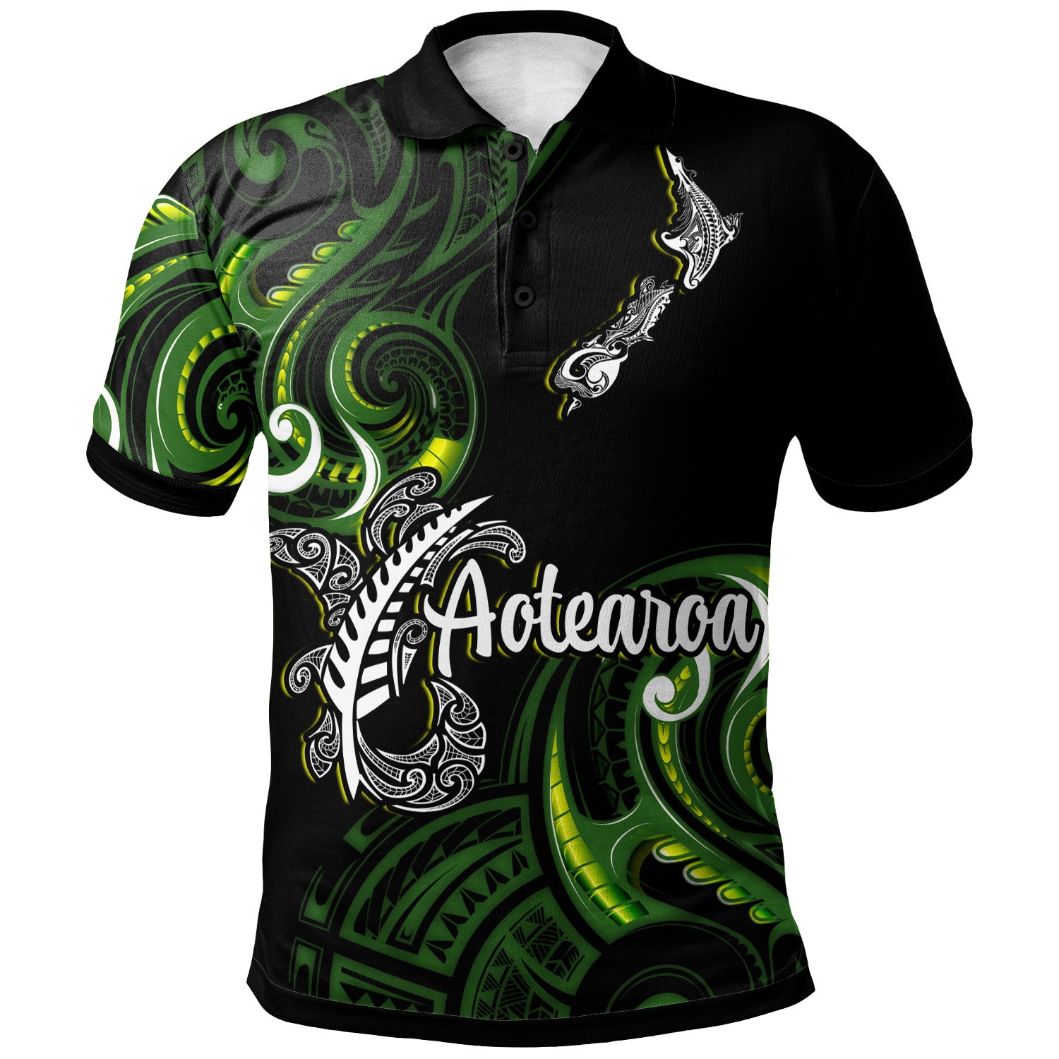 New Zealand Polo Shirt - Custom Aotearoa Silver Fern Maori Patterns