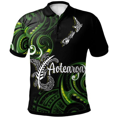 New Zealand Polo Shirt - Custom Aotearoa Silver Fern Maori Patterns
