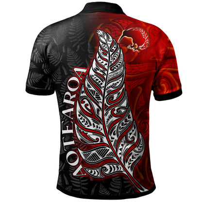 New Zealand Polo Shirt - Custom Aotearoa Silver Fern With Kiwi Bird Maori Style
