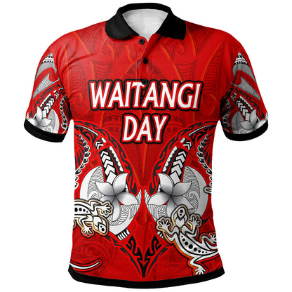 New Zealand Polo Shirt - Custom Waitangi Day Lizards Maori Patterns