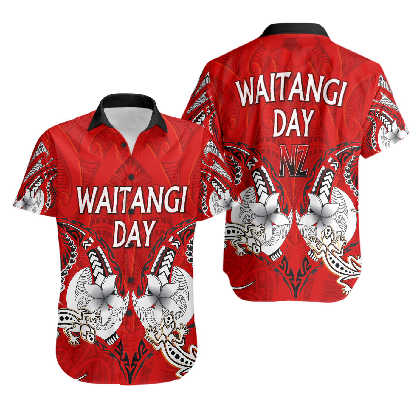 New Zealand Short Sleeve Shirt - Waitangi Day Lizards Maori Patterns