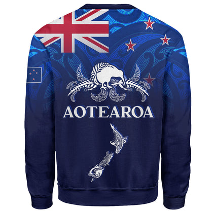 New Zealand Sweatshirt - Aotearoa Map Kiwi Bird Mascot