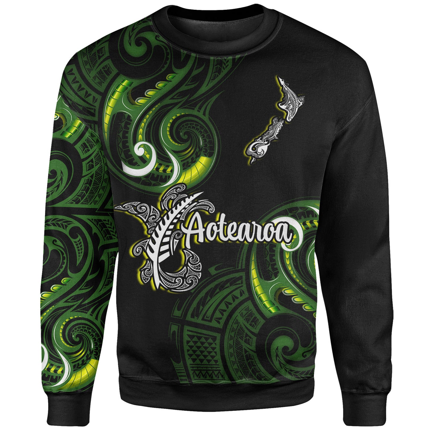 New Zealand Sweatshirt - Aotearoa Silver Fern Maori Patterns