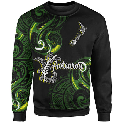 New Zealand Sweatshirt - Aotearoa Silver Fern Maori Patterns