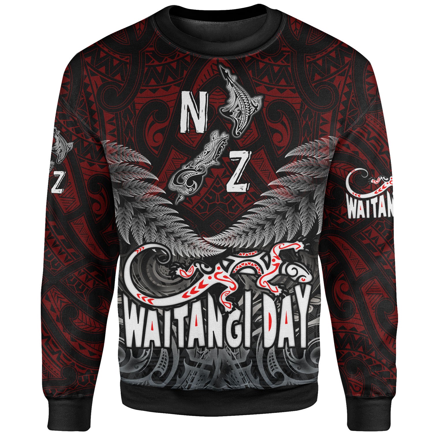 New Zealand Sweatshirt - Waitangi Day New Zealand Map Silver Fern