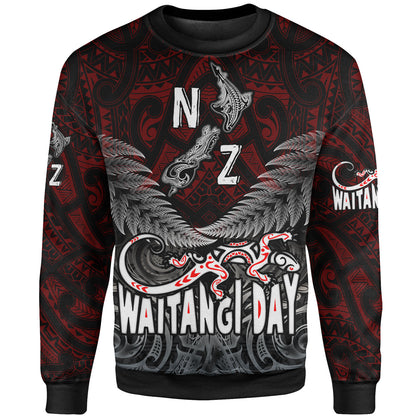 New Zealand Sweatshirt - Waitangi Day New Zealand Map Silver Fern