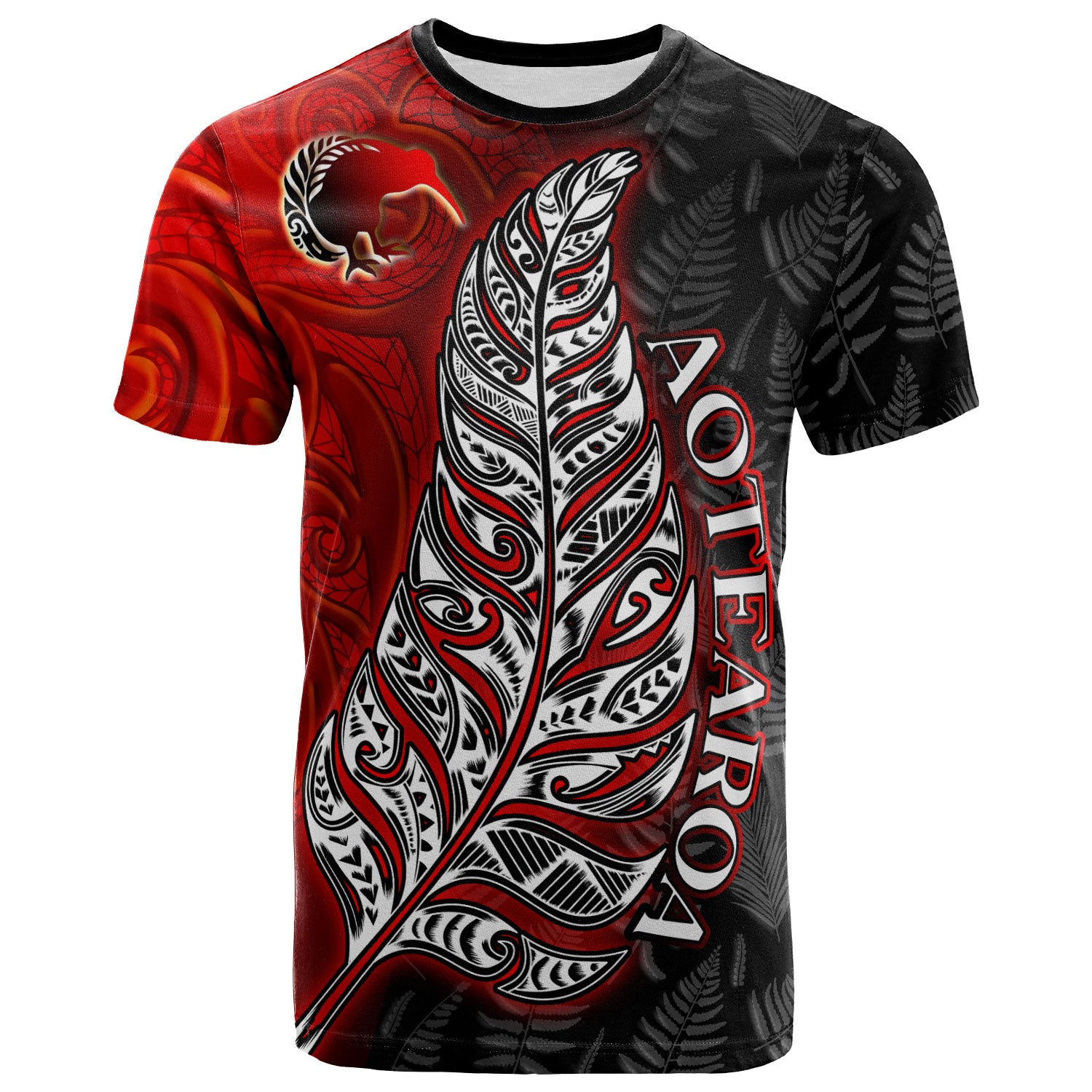 New Zealand T-Shirt - Custom Aotearoa Silver Fern With Kiwi Bird Maori Style