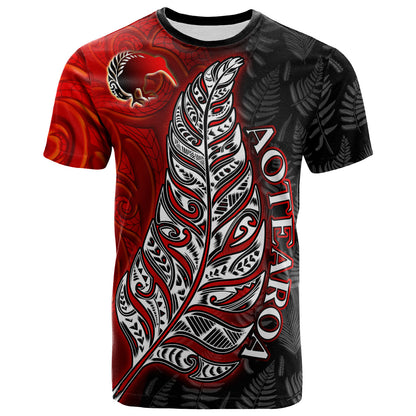 New Zealand T-Shirt - Custom Aotearoa Silver Fern With Kiwi Bird Maori Style