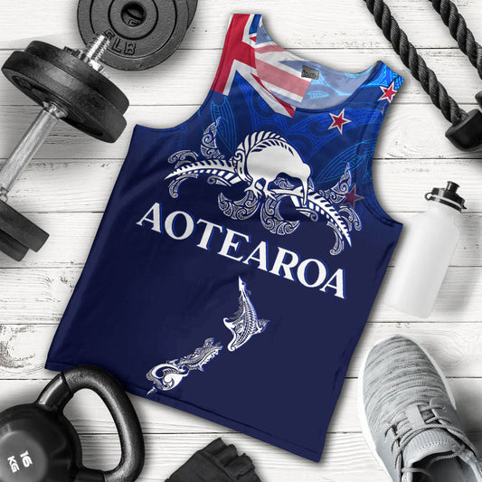 New Zealand Tank Top - Aotearoa Map Kiwi Bird Mascot