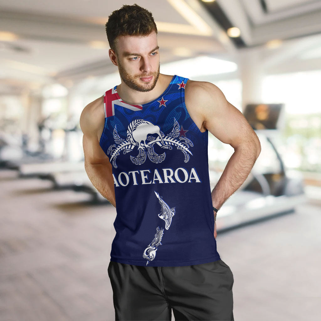 New Zealand Tank Top - Aotearoa Map Kiwi Bird Mascot