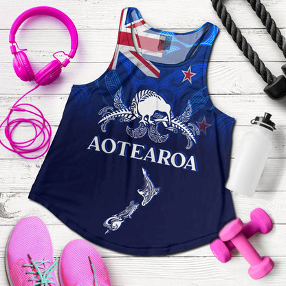 New Zealand Women Tank - Aotearoa Map Kiwi Bird Mascot
