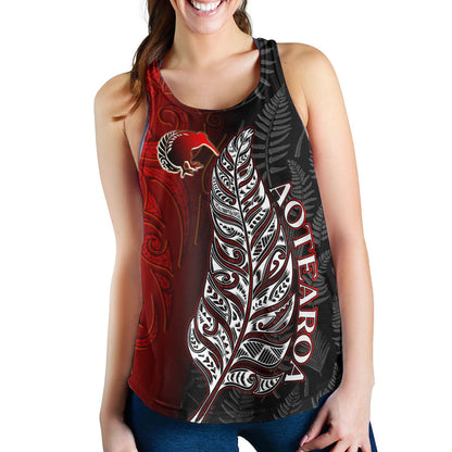 New Zealand Women Tank - Aotearoa Silver Fern With Kiwi Bird Maori Style