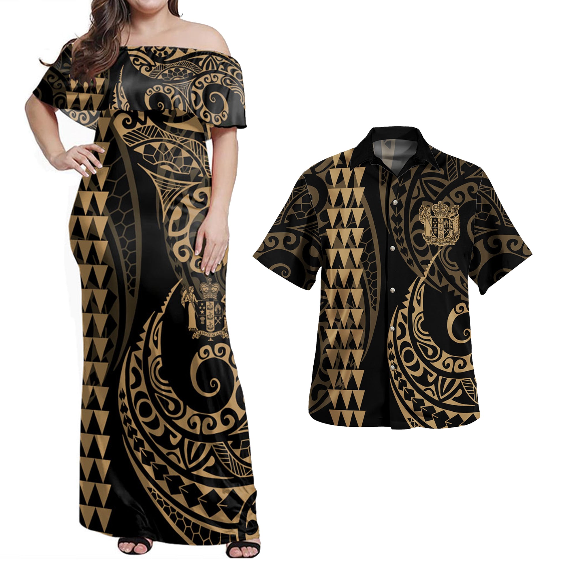 New Zealand Combo Dress And Shirt Kakau Style Gold