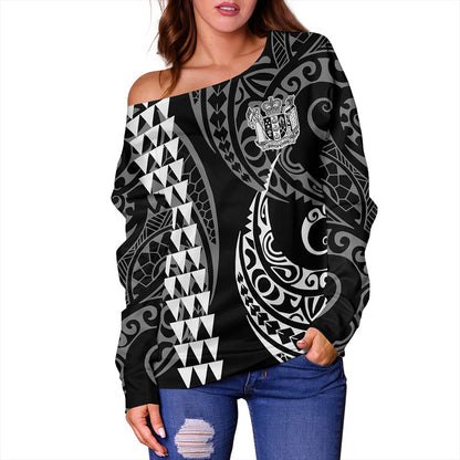 New Zealand Off Shoulder Sweatshirt Kakau Style Ver.1