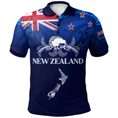 New Zealand Polo Shirt - Custom Map Kiwi Bird Mascot
