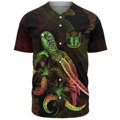 New Zealand Baseball Shirt Sea Turtle With Blooming Hibiscus Flowers Reggae
