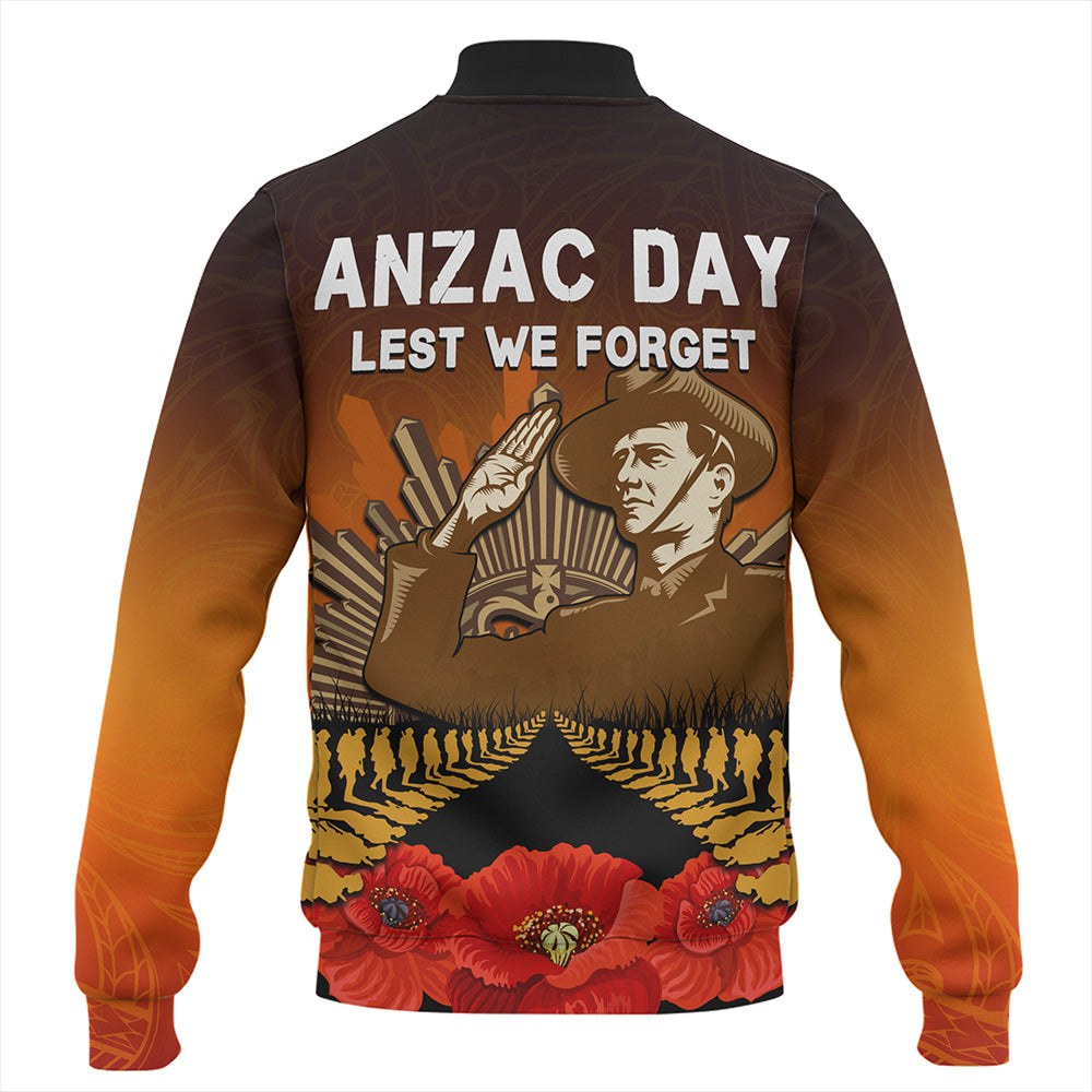 New Zealand Baseball Jacket Anzac Day Lest We Forget Silver Fern