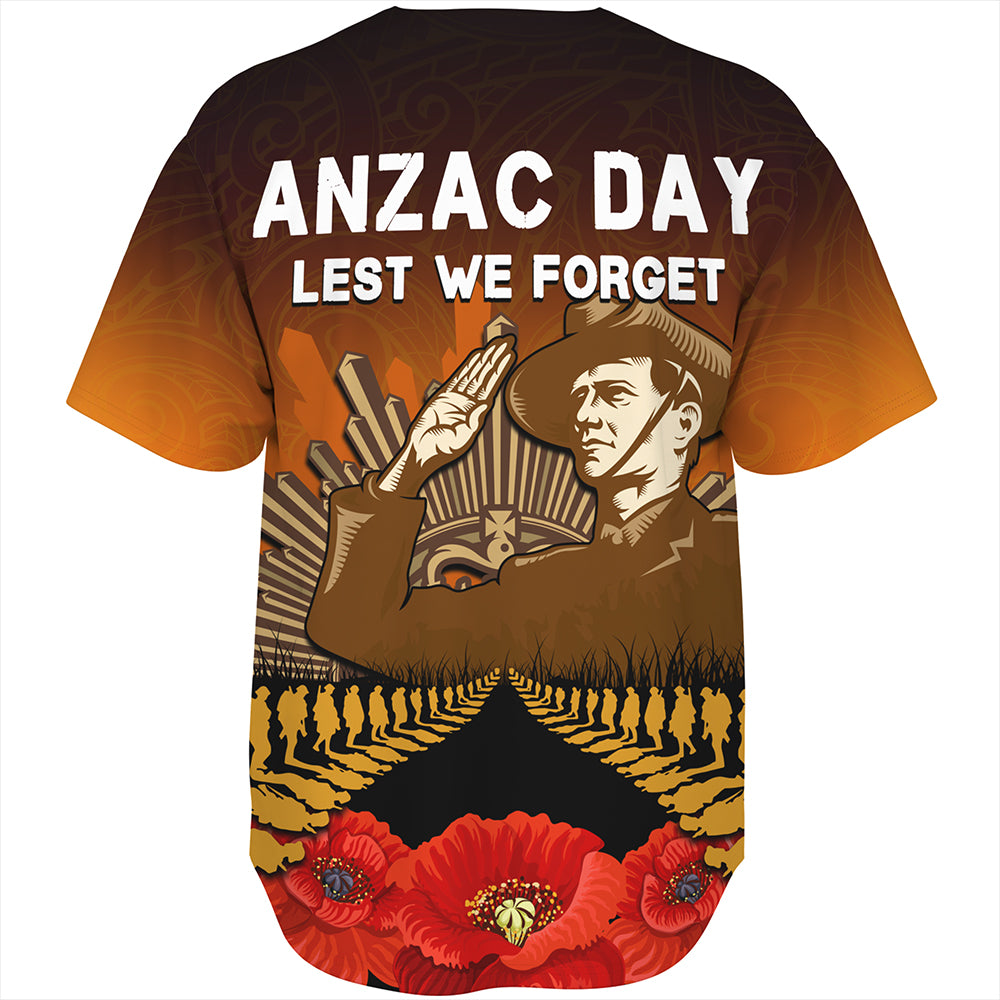 New Zealand Baseball Shirt Anzac Day Lest We Forget Silver Fern