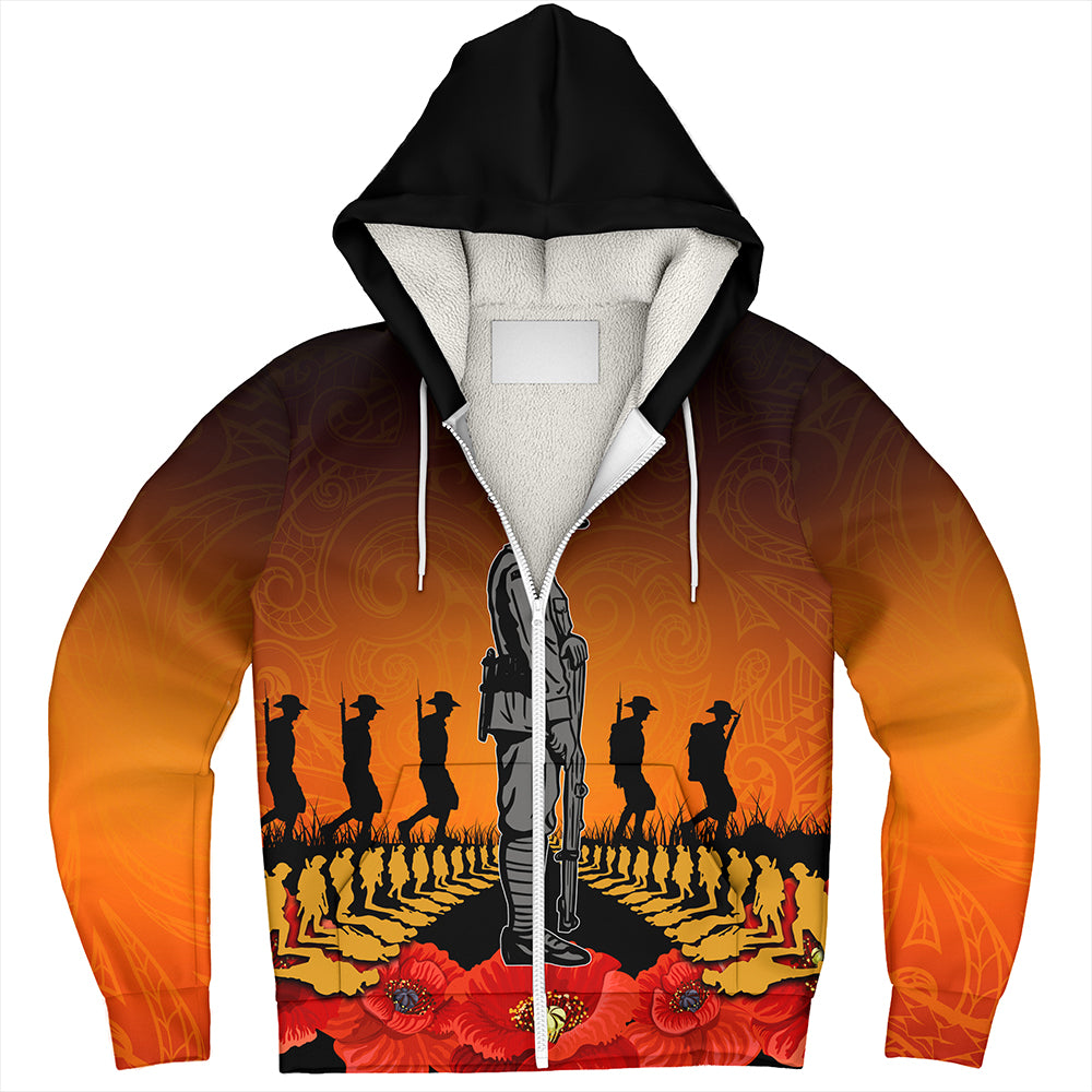 New Zealand Sherpa Hoodie Anzac Day Lest We Forget Silver Fern
