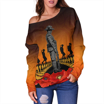 New Zealand Off Shoulder Sweatshirt Anzac Day Lest We Forget Silver Fern