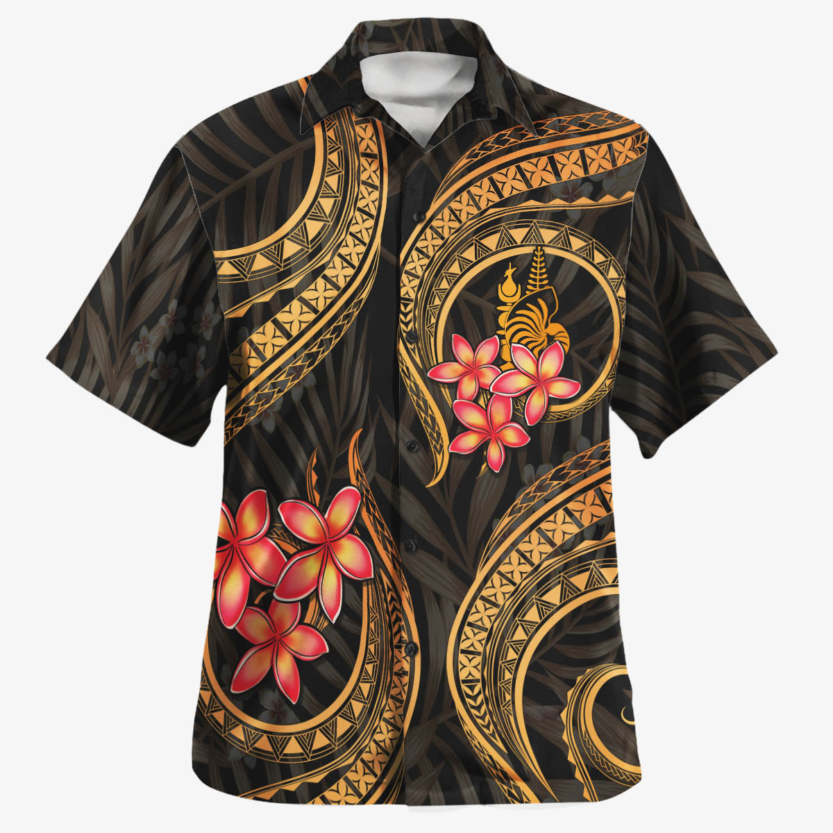 New Caledonia Hawaiian Shirt Polynesian Gold Plumeria