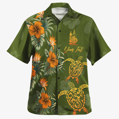 Vanuatu Custom Personalised Hawaiian Shirt Polynesian Floral Spirit Orange