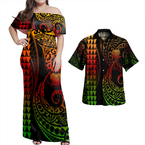 Papua New Guinea Combo Dress And Shirt Coat Of Arms Kakau Style Reggae