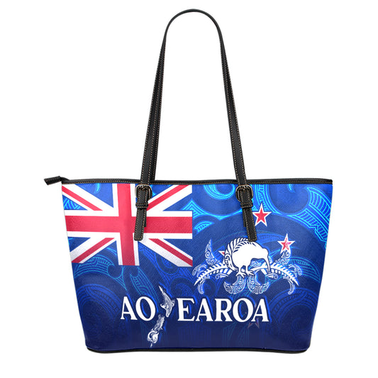 New Zealand Aotearoa Map Kiwi Bird Mascot Leather Totes