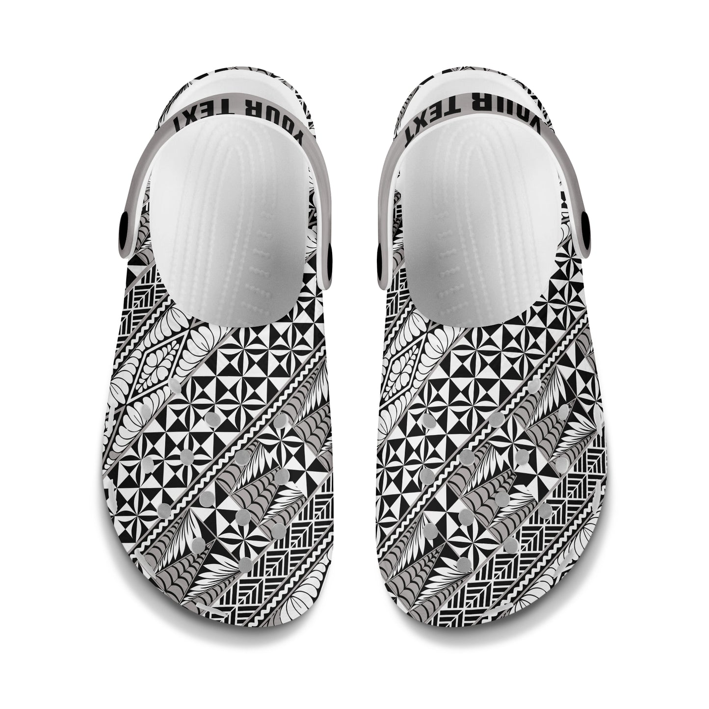 Tonga Clogs Shoes Custom Text Ngatu Tapa Style