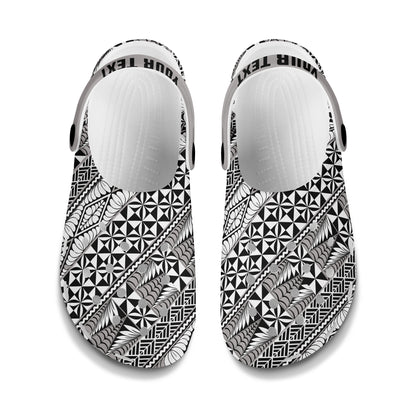 Tonga Clogs Shoes Custom Text Ngatu Tapa Style