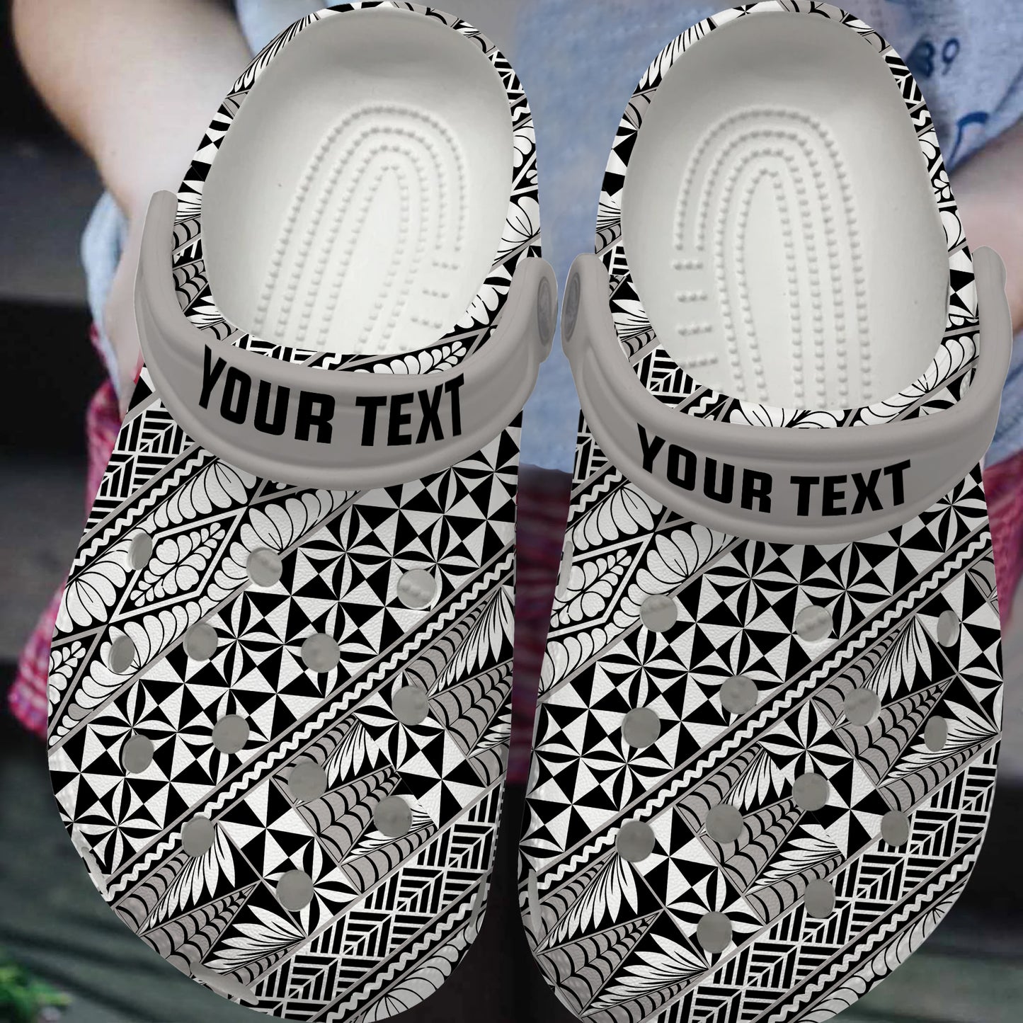 Tonga Clogs Shoes Custom Text Ngatu Tapa Style
