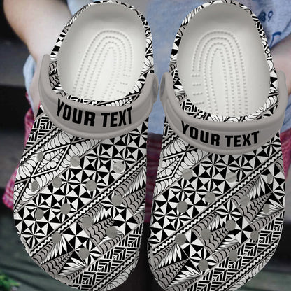 Tonga Clogs Shoes Custom Text Ngatu Tapa Style
