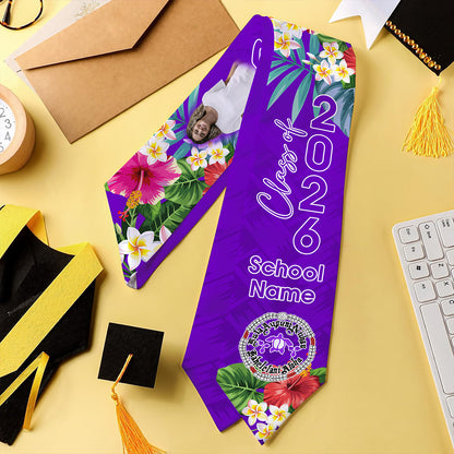 Hawaii Graduation Stole Custom Ni'ihau High and Elementary School Class 2026 Tropical Hibiscus Island Style