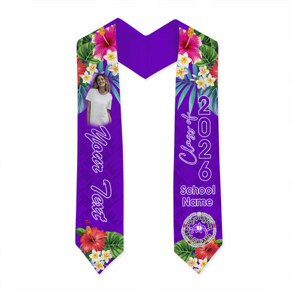 Hawaii Graduation Stole Custom Ni'ihau High and Elementary School Class 2026 Tropical Hibiscus Island Style