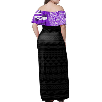 Hawaii Woman Off Shoulder Long Dress Ni'ihau High and Elementary School With Crest Style