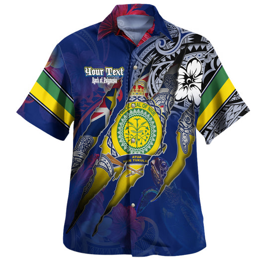 Niue Hawaiian Shirt Custom Niuean Blood Inside Me Polynesian Sleeve Tattoo Tropical Blue