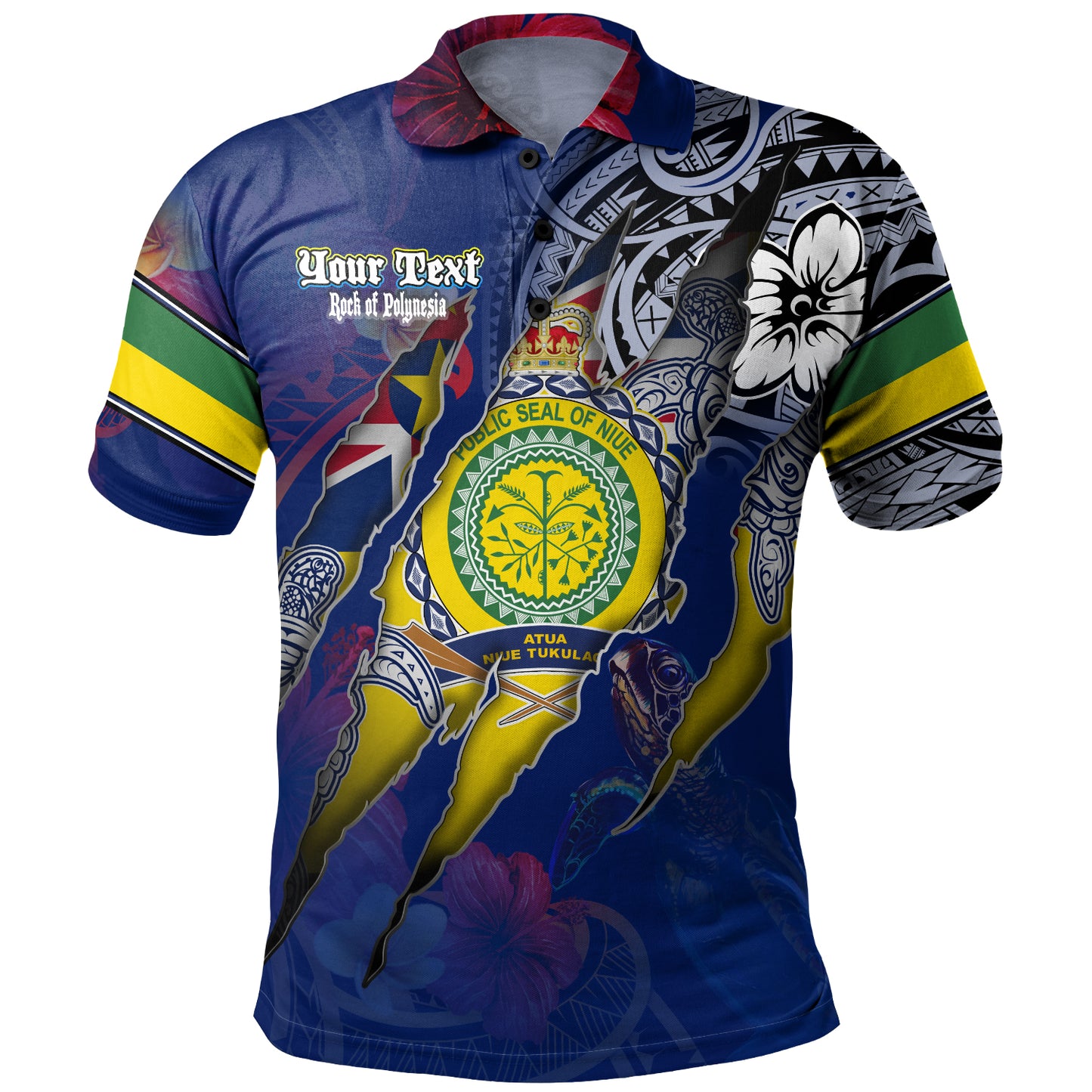 Niue Polo Shirt Custom Niuean Blood Inside Me Polynesian Sleeve Tattoo Tropical Blue