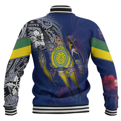 Niue Baseball Jacket Custom Niuean Blood Inside Me Polynesian Sleeve Tattoo Tropical Blue