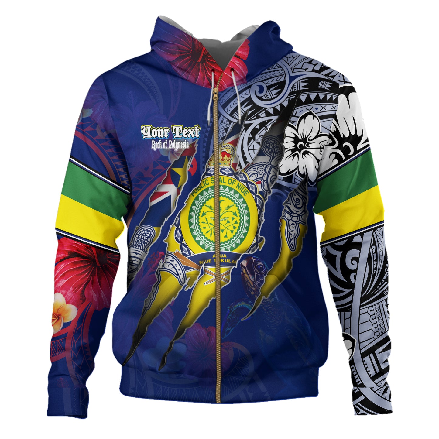 Niue Hoodie Custom Niuean Blood Inside Me Polynesian Sleeve Tattoo Tropical Blue