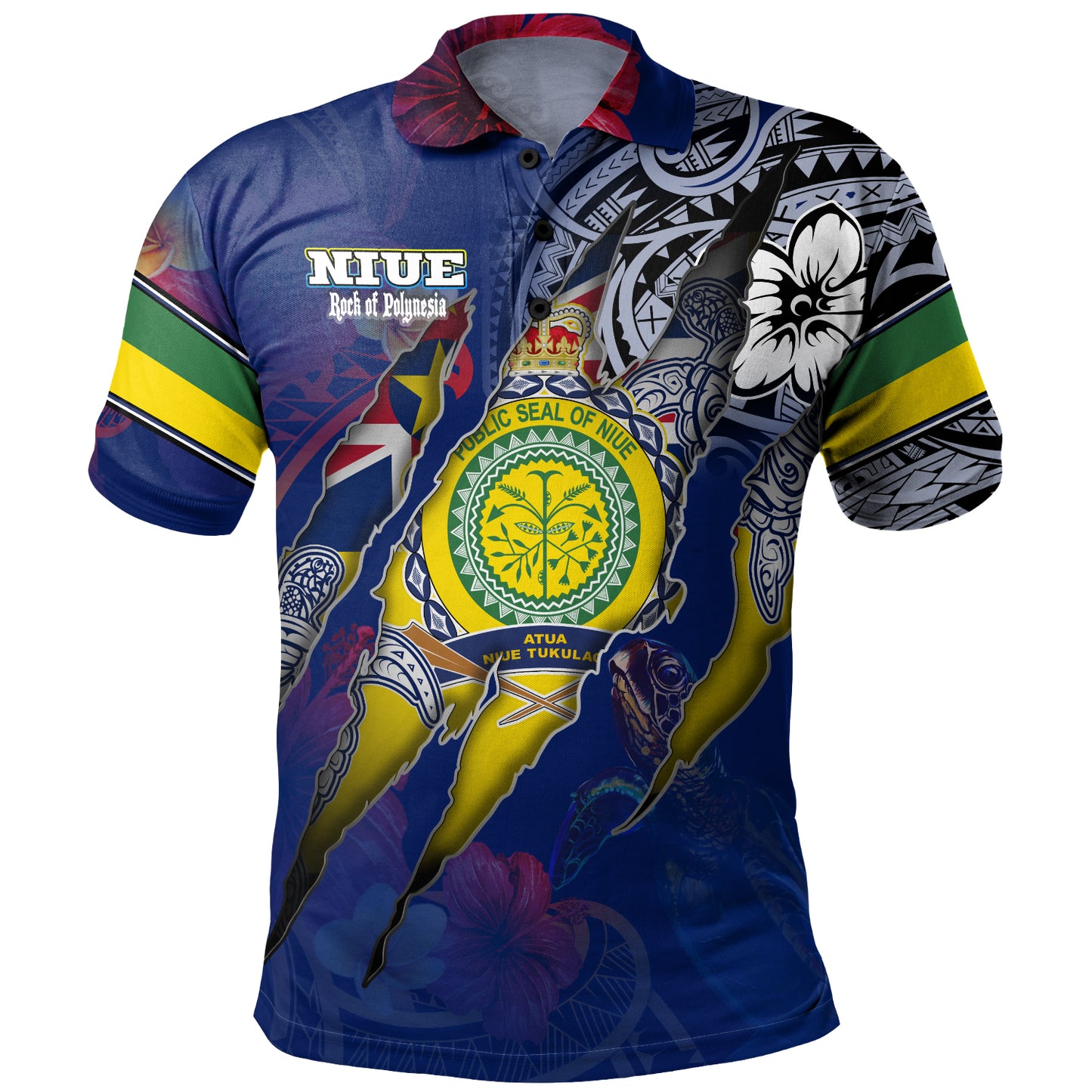 Niue Polo Shirt Custom Niuean Blood Inside Me Polynesian Sleeve Tattoo Tropical Blue