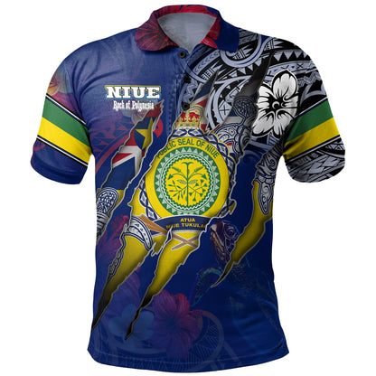 Niue Polo Shirt Custom Niuean Blood Inside Me Polynesian Sleeve Tattoo Tropical Blue