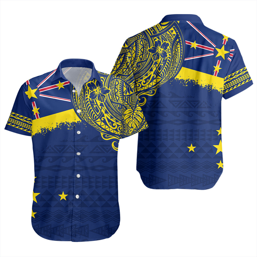 Niue Short Sleeve Shirt Polynesian Flag With Coat Of Arms