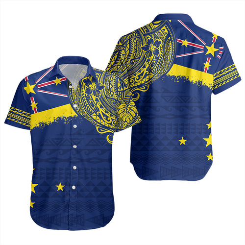 Niue Short Sleeve Shirt Polynesian Flag With Coat Of Arms