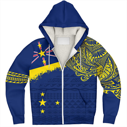 Niue Sherpa Hoodie Polynesian Flag With Coat Of Arms