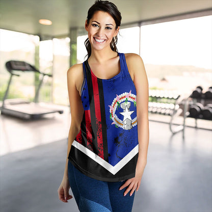 Northern Mariana Islands Women Tank Flag And American Half Concept Brush Style