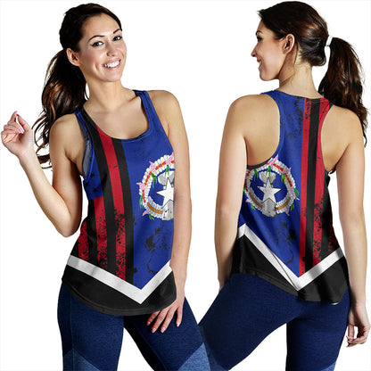 Northern Mariana Islands Women Tank Flag And American Half Concept Brush Style