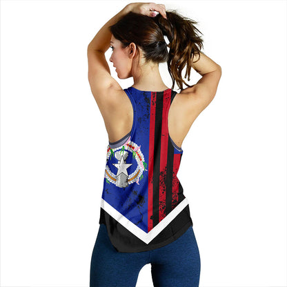 Northern Mariana Islands Women Tank Flag And American Half Concept Brush Style