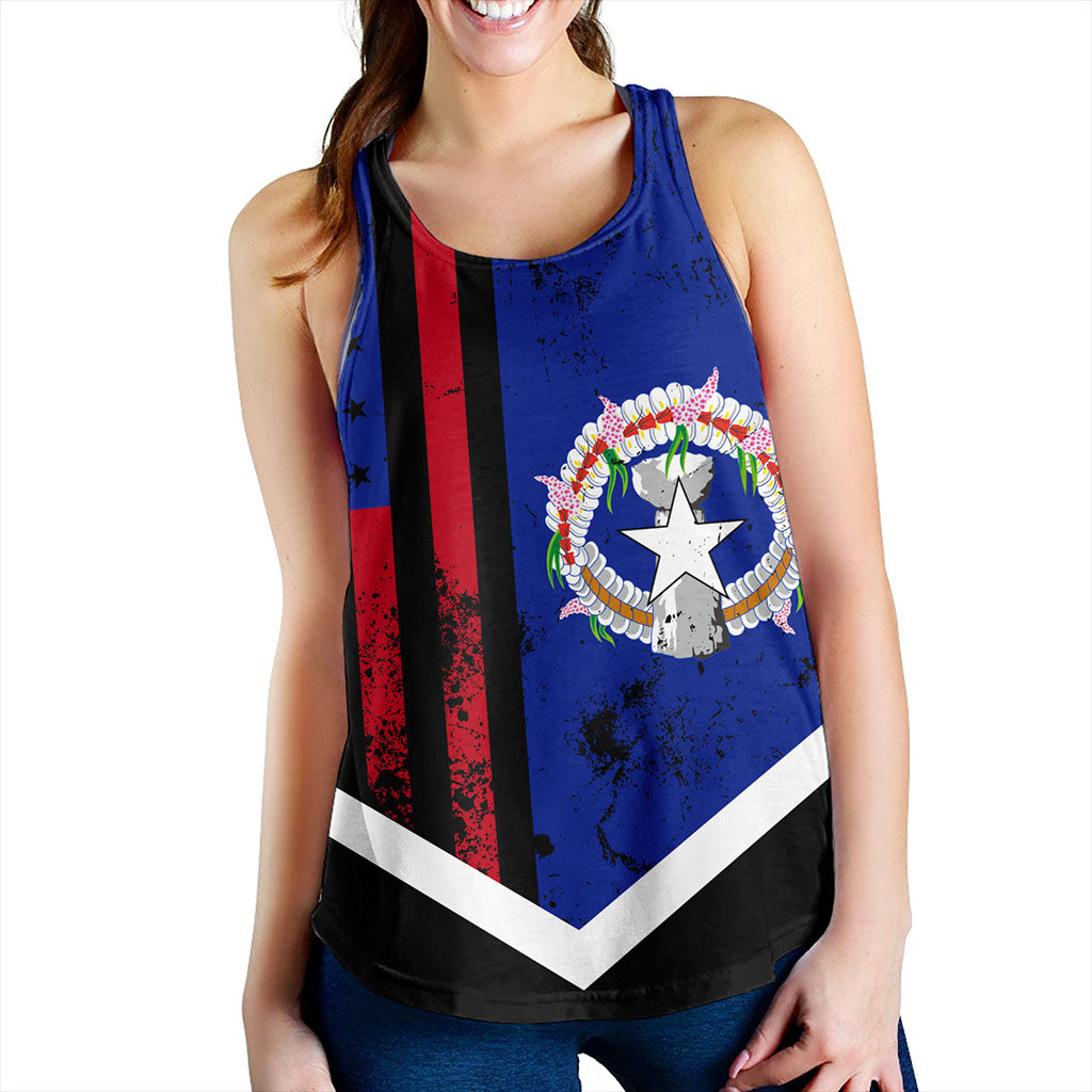 Northern Mariana Islands Women Tank Flag And American Half Concept Brush Style