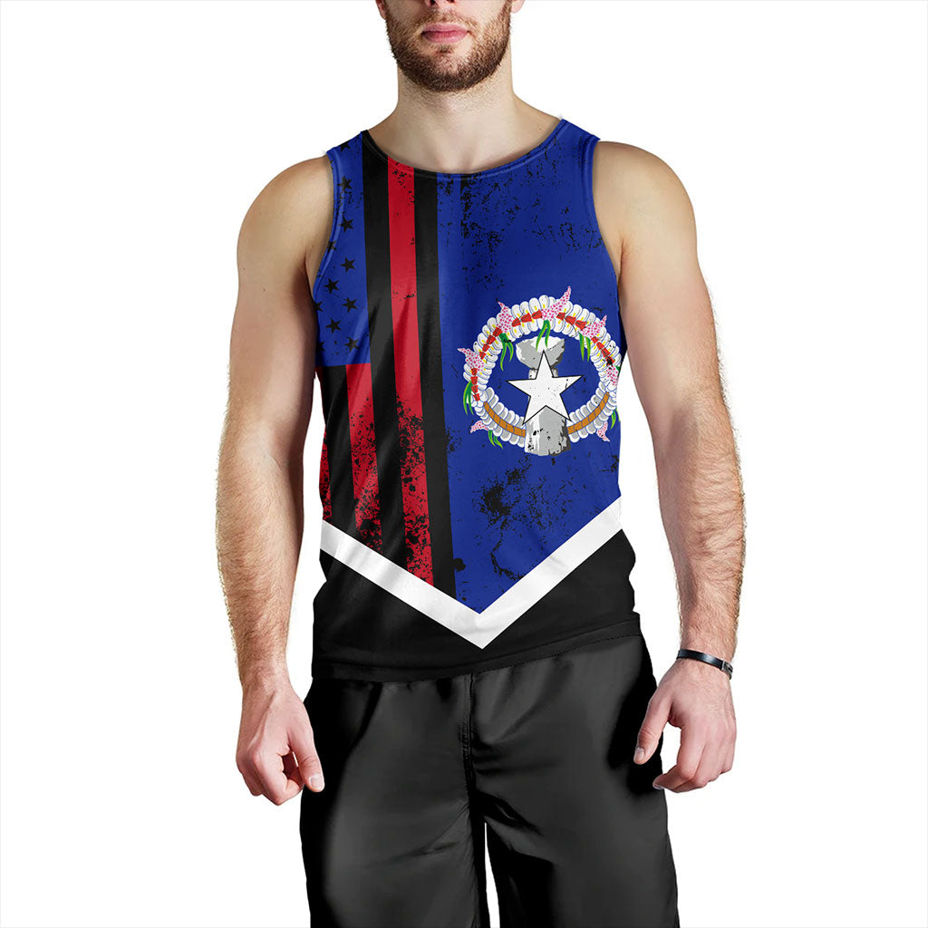 Northern Mariana Islands Tank Top Flag And American Half Concept Brush Style