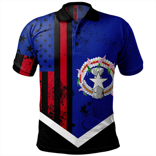 Northern Mariana Islands Polo Shirt Flag And American Half Concept Brush Style